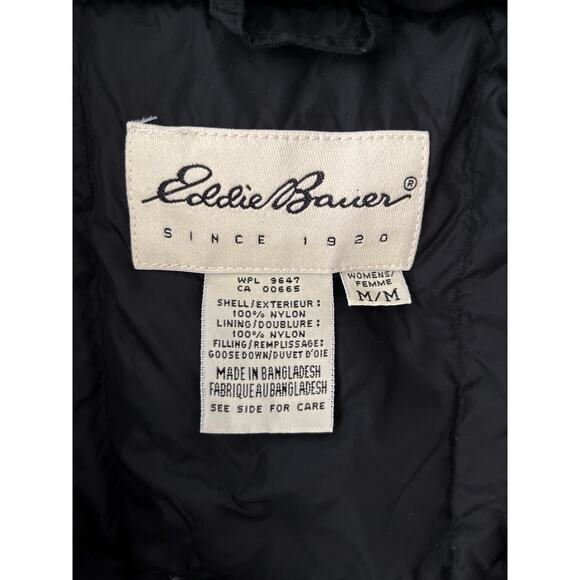 Eddie Bauer Down Jacket Women M Black Full Zip High Neck No Hood Warm - Picture 2 of 10